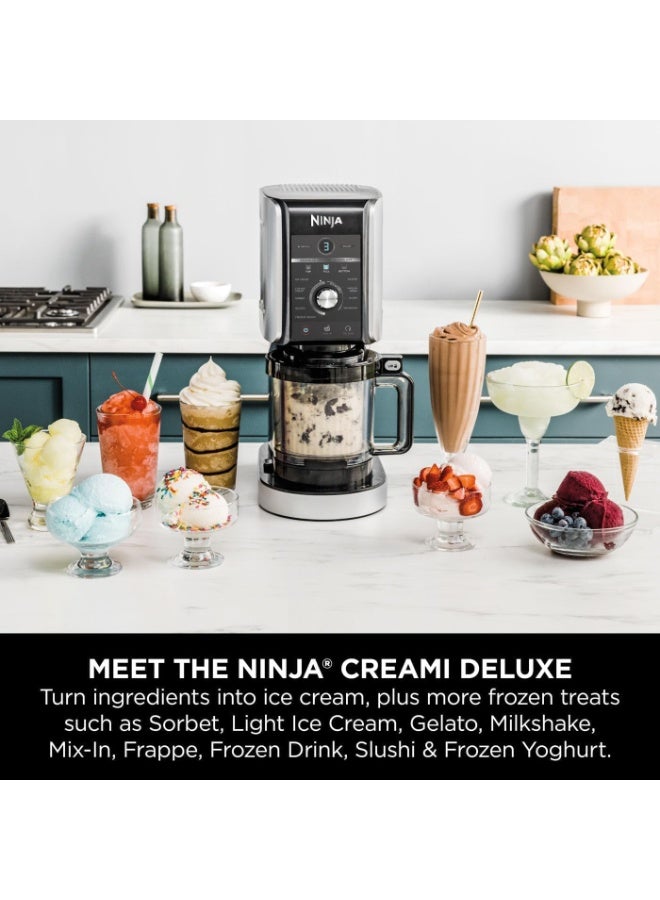نينجا آلة صنع الآيس كريم والمشروبات المثلجة CREAMi Deluxe مع 2 كوب، 10 وظائف، تصنع الآيس كريم، الجيلاتو، السوربيه، الزبادي المجمد، الميلك شيك، السلاشي والمزيد، خيار نكهة 2 في 1 - Image 2