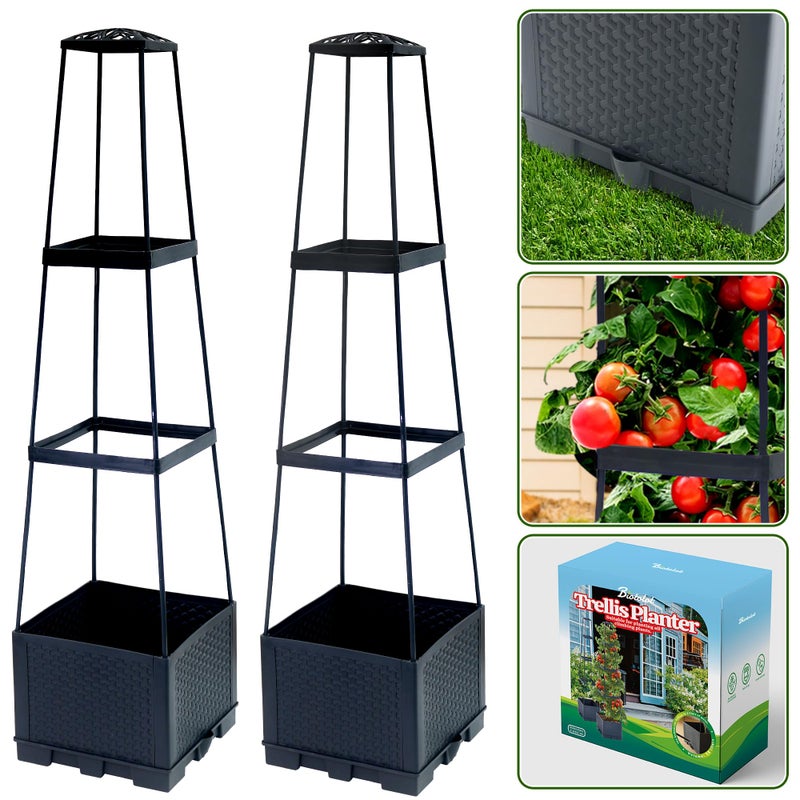 Biotolot 2 Packs Raised Garden Bed Tomato Planter Box with Trellis,44.8" Self-Watering Tomato Cage with Trapezoidal Trellis for Climbing Plants Flowers Vegetables Vine in Patio Garden Indoor Outdoor - Image 1