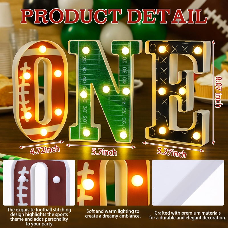 Grinsvalley Football 1st Birthday Party Decorations One Letters Light Birthday Decorations Light up Letters for Centerpieces Table Backdrop 1 Year Old Football Party Supplies Boy or Girl - Image 2