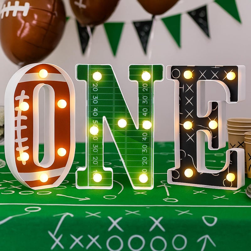 Grinsvalley Football 1st Birthday Party Decorations One Letters Light Birthday Decorations Light up Letters for Centerpieces Table Backdrop 1 Year Old Football Party Supplies Boy or Girl - Image 5