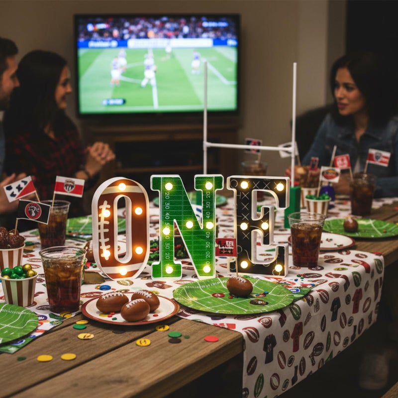 Grinsvalley Football 1st Birthday Party Decorations One Letters Light Birthday Decorations Light up Letters for Centerpieces Table Backdrop 1 Year Old Football Party Supplies Boy or Girl - Image 4