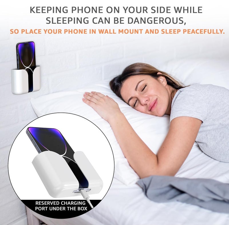 WALLVIEW TECH Wall Mounted Mobile Holder Storage Case for Smartphones with Strong Adhesive Strips|Wall Mount Mobile Stand/Multi-Purpose Stand for Phone Charging (White 01) - Image 2