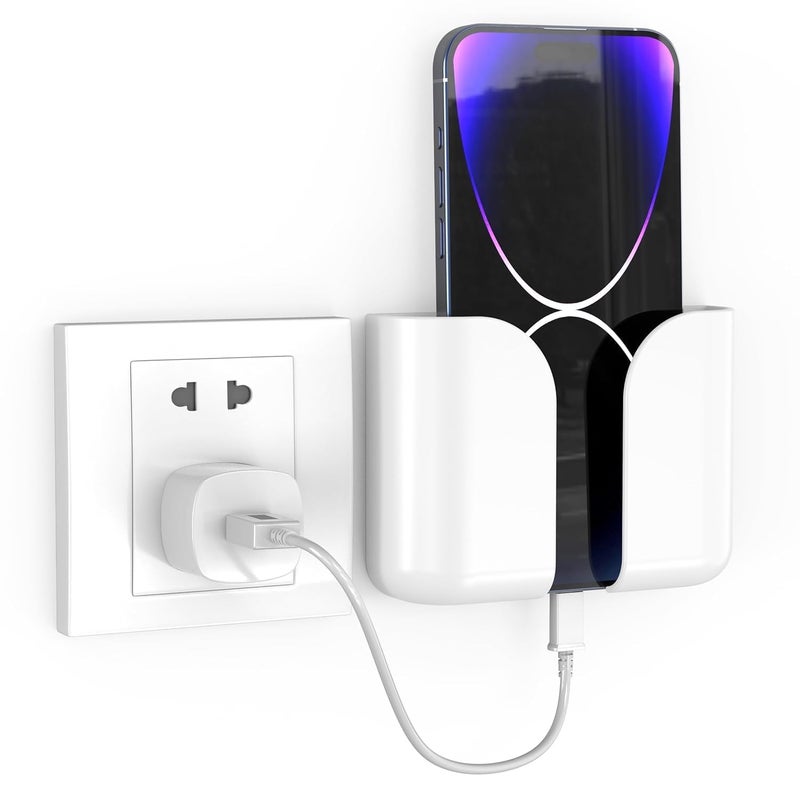 WALLVIEW TECH Wall Mounted Mobile Holder Storage Case for Smartphones with Strong Adhesive Strips|Wall Mount Mobile Stand/Multi-Purpose Stand for Phone Charging (White 01) - Image 1