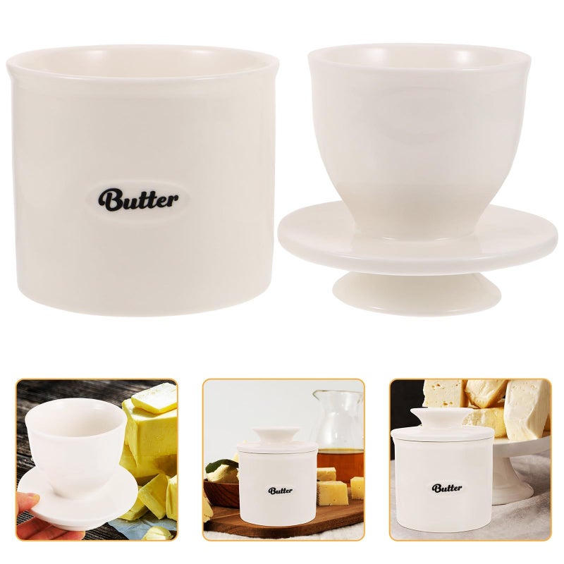 White Ceramic Butter Crock Large Capacity Sealed Jar Kitchen Container Fridge - Image 2
