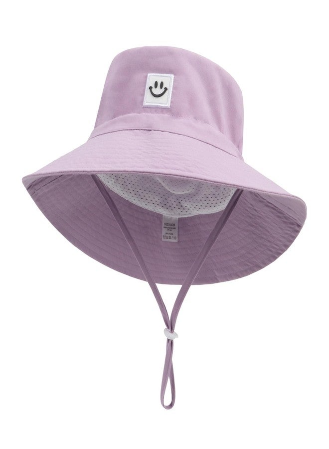 Ducclucc Baby Sun Hat UPF 50+ Wide Brim with Smile Face, Adjustable Chin Strap, Lightweight for Boys Girls (US, Age 2-7 Years, Light Purple/Beige) - Image 2