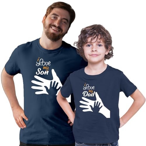 INDISSH Father Son T-Shirt Combo of 2 | Matching Printed Cotton Tshirts - FAM2_RNM-FS02-NVY-L_KRN-FS02-NVY-7YR NavyBlue - Image 1