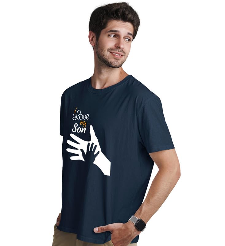 INDISSH Father Son T-Shirt Combo of 2 | Matching Printed Cotton Tshirts - FAM2_RNM-FS02-NVY-L_KRN-FS02-NVY-7YR NavyBlue - Image 2