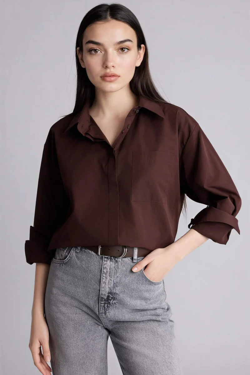 ديفاكتو Poplin Long Sleeve Oversize Shirt