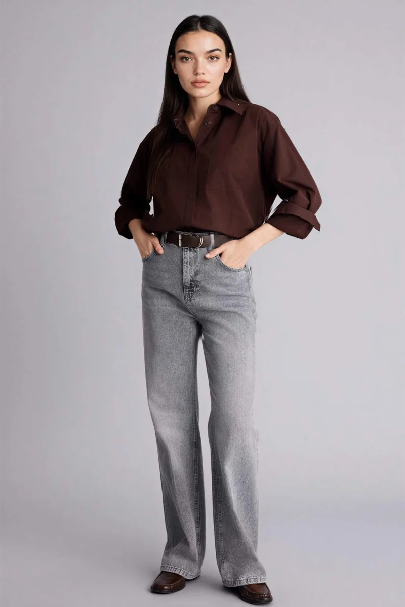 ديفاكتو Poplin Long Sleeve Oversize Shirt