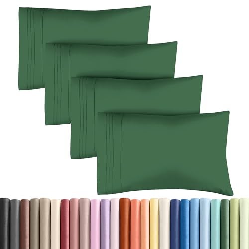 CGK Unlimited Queen Pillow Cases Set of 4 Ultra Soft Hotel Quality Pillowcase Covers Comfy Cozy Wrinkle Free Shrinkage and Fade Resistant Machine Washable Pillow Protectors 4 Piece Set Emerald Green - Image 1