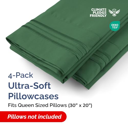 CGK Unlimited Queen Pillow Cases Set of 4 Ultra Soft Hotel Quality Pillowcase Covers Comfy Cozy Wrinkle Free Shrinkage and Fade Resistant Machine Washable Pillow Protectors 4 Piece Set Emerald Green - Image 3