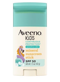 Aveeno Aveeno Kids Continuous Protection Zinc Oxide Mineral Sunscreen Stick for Sensitive Skin, Face & Body Sunscreen Stick for Kids with Broad Spectrum SPF 50, Sweat- & Water-Resistant, 1.5 oz  - Image 1