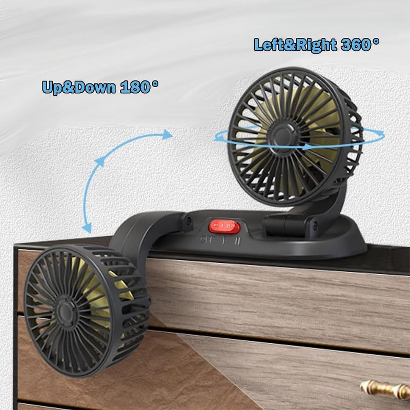 Fidensis 12V Dual Head Car Cooling Fan, 3 Speed Adjustable, 360° Rotatable, Cigarette Lighter Plug, Quiet Automotive Fan for Car, SUV, RV, Truck & Vehicle - Image 3