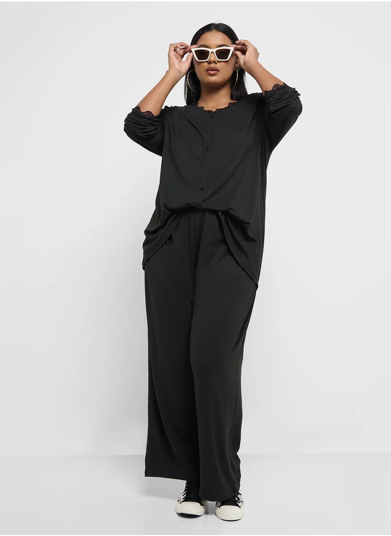 Ginger Plus Ribbed Relaxed Top & Pant Lounge Set