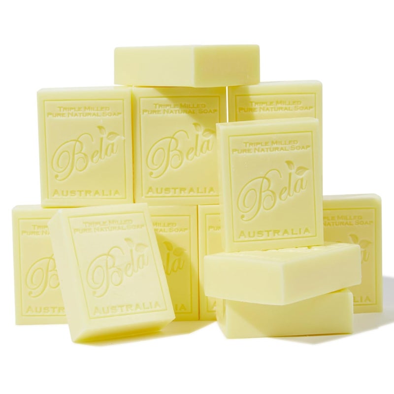 BELA Honeysuckle Soap 33 OZ Pack of 12 Long lasting French Triple Milled Bar Soap with Organic Shea Butter Hand Face and Body Wash Bar Made in Australia