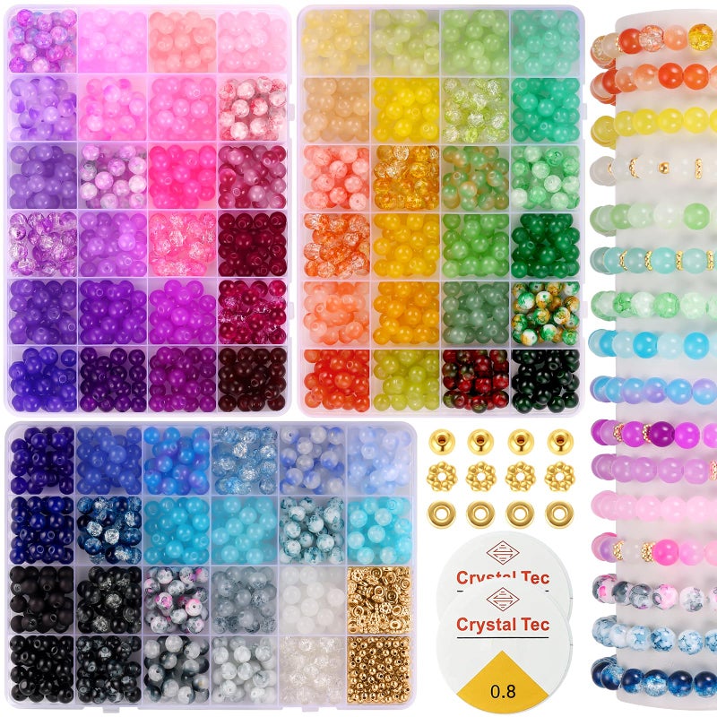 Funtopia 8mm Glass Beads Bracelet Making Kit, 1540pcs 70 Colors Crystal Beads for Jewelry Making, Funtopia Round Glass Beads for Bracelets and DIY Crafts, Solid and Crackle Colors - Image 1