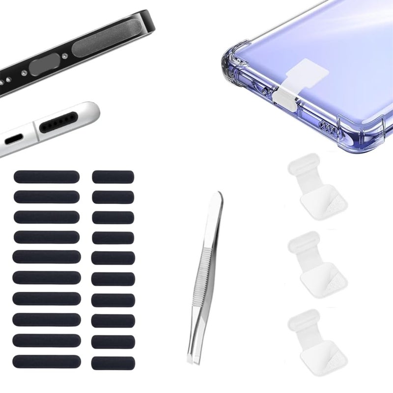 MAK Type C Charging Port Adhesive Dust Protection Caps Dust Plugs Transparent (3Pc) with Dustproof Net Stickers for Speaker Mesh Combo (10S+10L), Free Forceps, Compatible with Mobile, Tablet (Combo) - Image 2