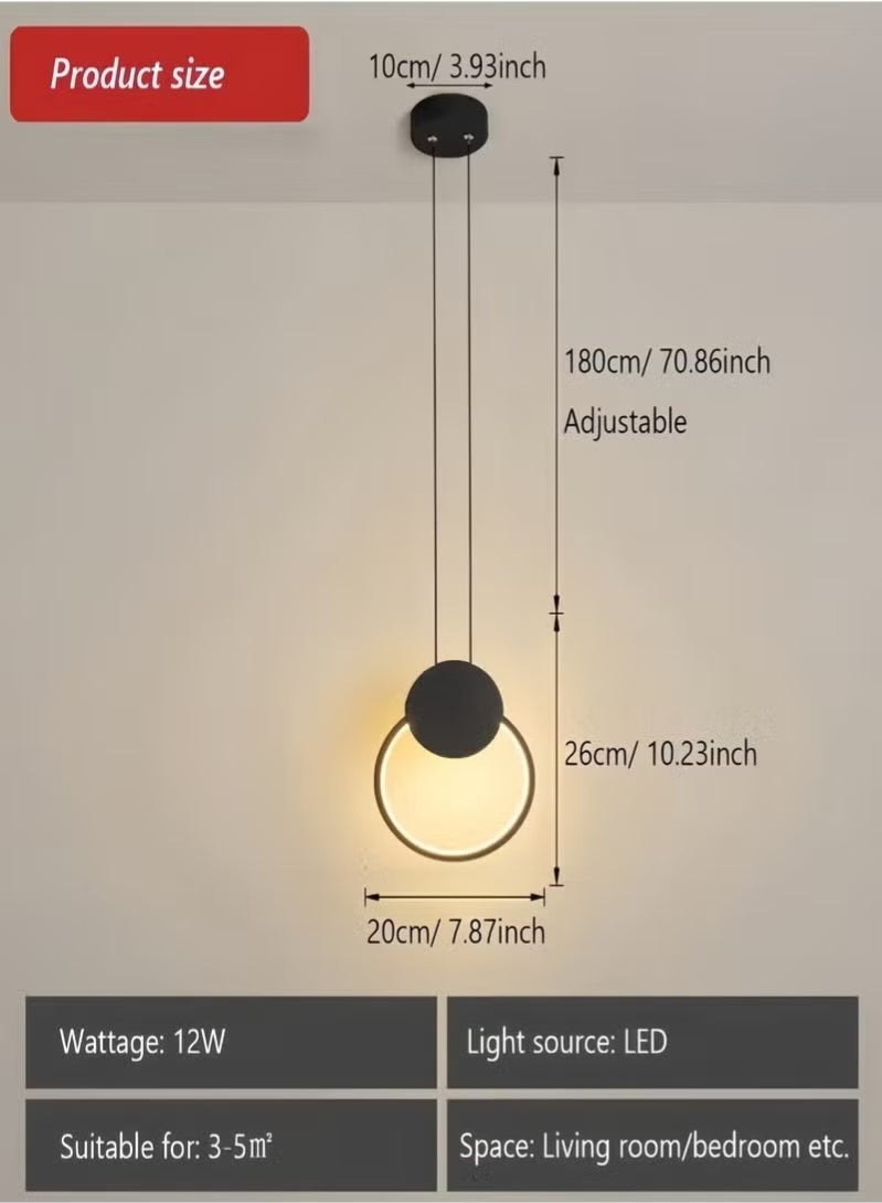 مصباح LED حديث 12 وات قابل للتعتيم مصباح معلق بسيط للسقف لغرفة المعيشة وغرفة النوم والسلالم والمطبخ والسرير والحمام والممر مصباح دائري معلق (أسود) - Image 5