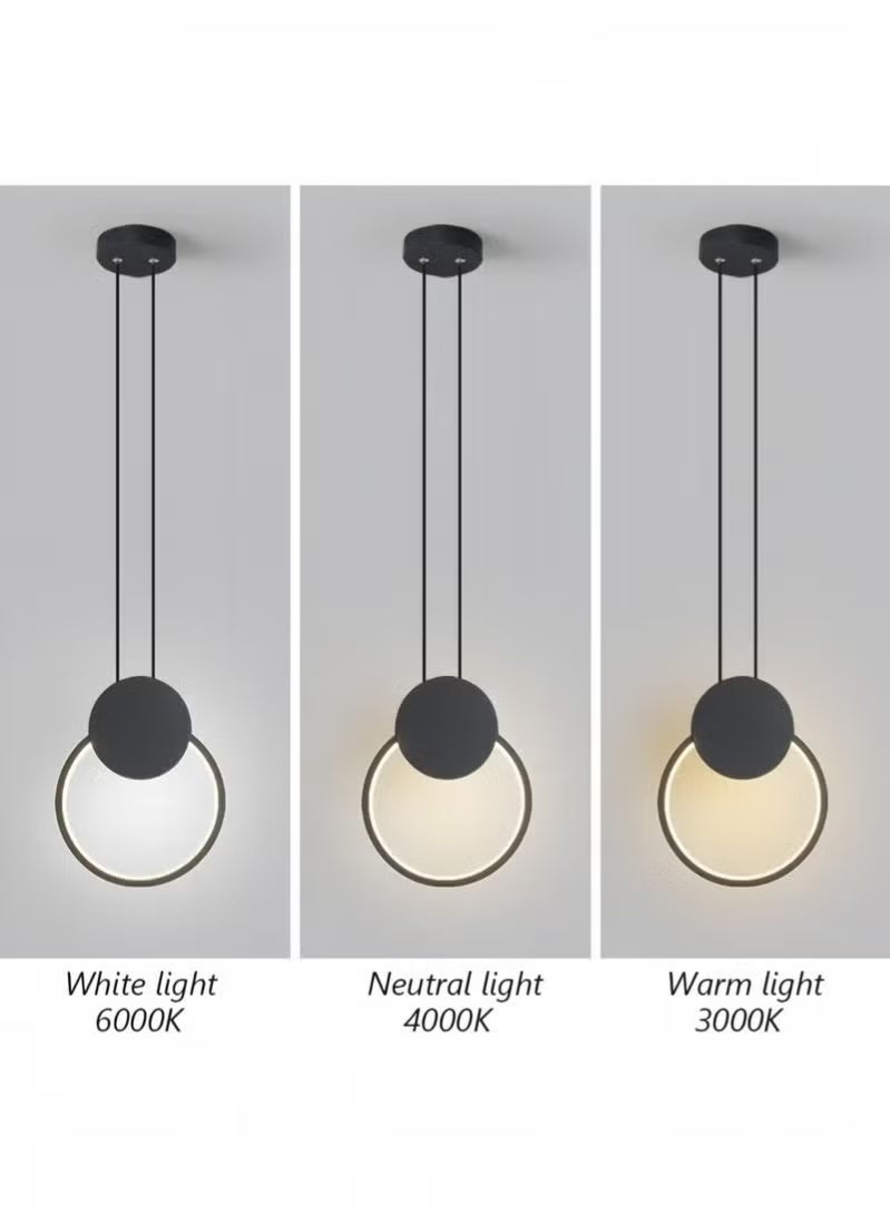مصباح LED حديث 12 وات قابل للتعتيم مصباح معلق بسيط للسقف لغرفة المعيشة وغرفة النوم والسلالم والمطبخ والسرير والحمام والممر مصباح دائري معلق (أسود) - Image 3