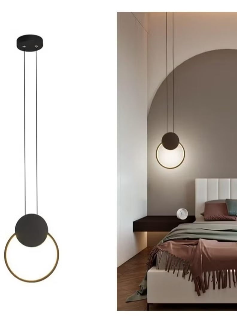 مصباح LED حديث 12 وات قابل للتعتيم مصباح معلق بسيط للسقف لغرفة المعيشة وغرفة النوم والسلالم والمطبخ والسرير والحمام والممر مصباح دائري معلق (أسود) - Image 1