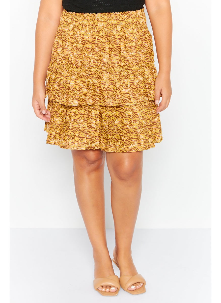 Scotch & Soda Women Allover Print Smocked Mini Skirt, Beige  - Image 1