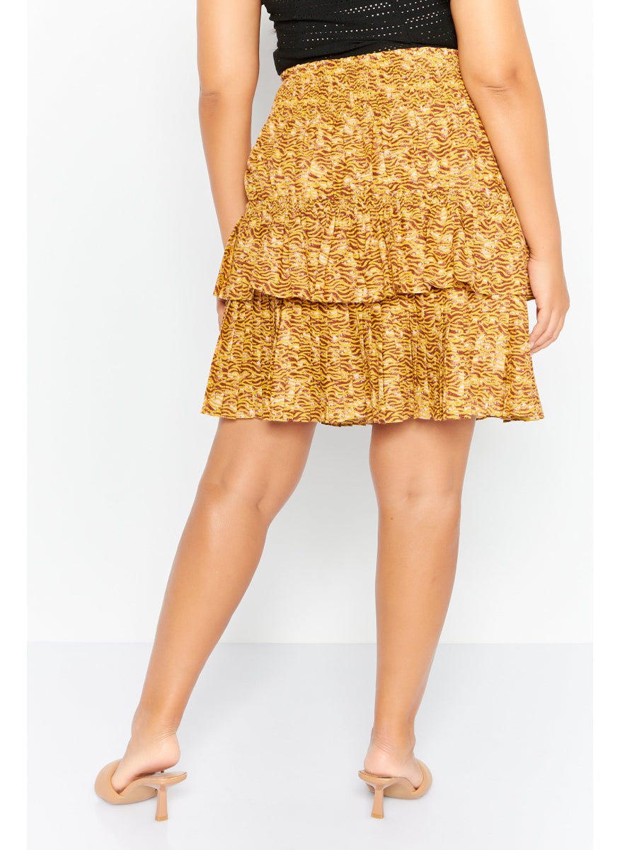 Scotch & Soda Women Allover Print Smocked Mini Skirt, Beige  - Image 3