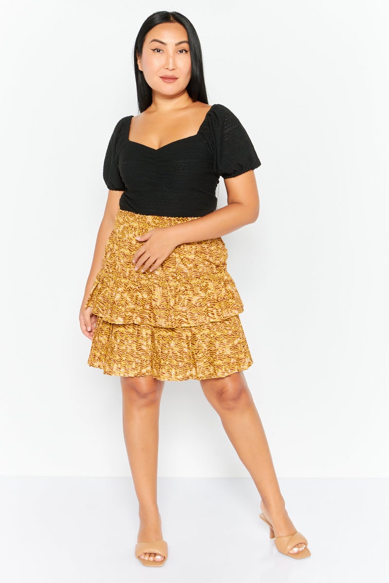 Scotch & Soda Women Allover Print Smocked Mini Skirt, Beige - Image 2