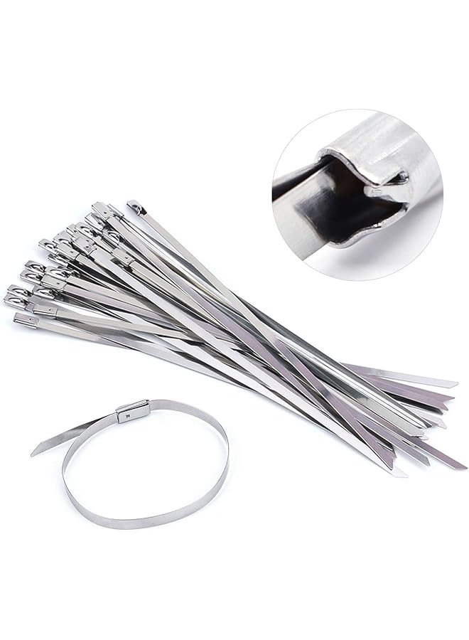 promass 100PCS 4.6 * 300mm Premium Stainless Steel Cable Ties, SS304 Stainless Steel Zip Ties, Metal Cable Ties, Exhaust Wrap Coated Locking Cable Zip Ties, 316 Marine Grade Metal Tie Wraps - Image 1