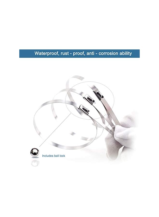 promass 100PCS 4.6 * 300mm Premium Stainless Steel Cable Ties, SS304 Stainless Steel Zip Ties, Metal Cable Ties, Exhaust Wrap Coated Locking Cable Zip Ties, 316 Marine Grade Metal Tie Wraps - Image 2