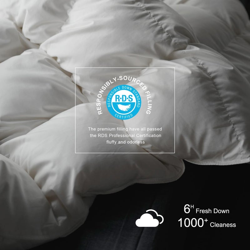 Royoliving Premium Feathers Down Duvet Insert Comforter California King Size All Season Medium Warmth White 100% Cotton Cover with Corner Tabs (108x98, 67 oz) - Image 2