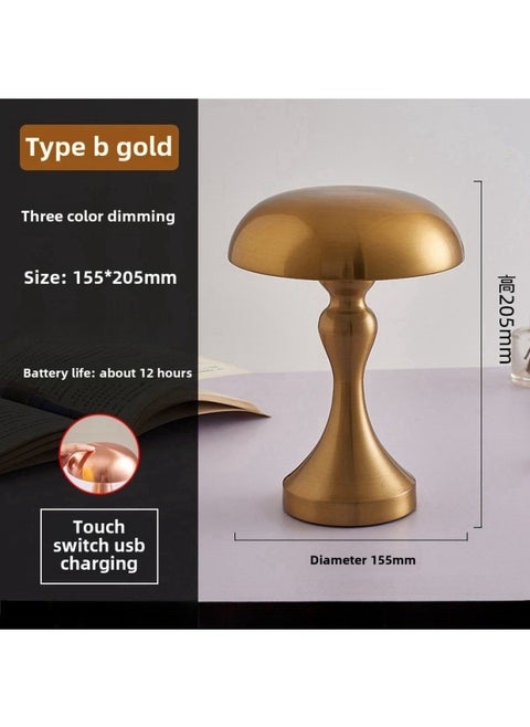 Metal Mushroom Lamp Table Lamp Creative Living Room Atmosphere Lamp USB Charging Touch Bar Night Light Bar Lamp-Light Source Power:5W-Light Color:Type B-gold