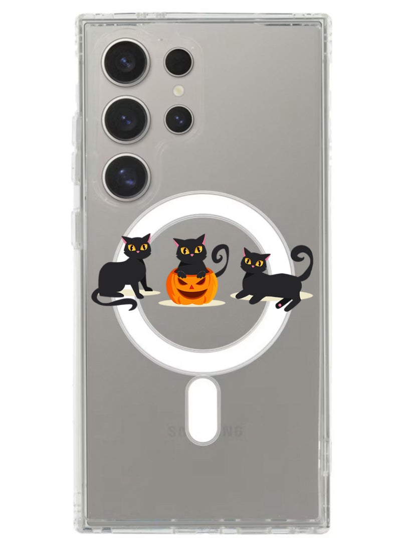Theodor Magnetic Case for Samsung Galaxy S24 Ultra 6.8-inch Compatible with MagSafe Wireless Charging, Shockproof Phone Bumper Cover Cats Pumpkin Halloween2-01 - Image 1