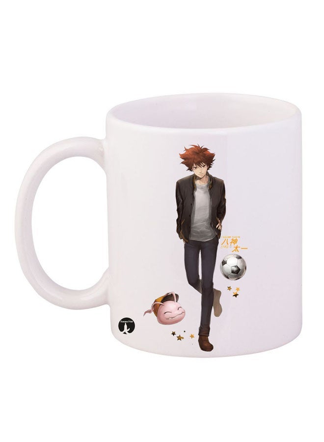 RYN Anime Digimon Printed Mug White/Black/Beige 11ounce