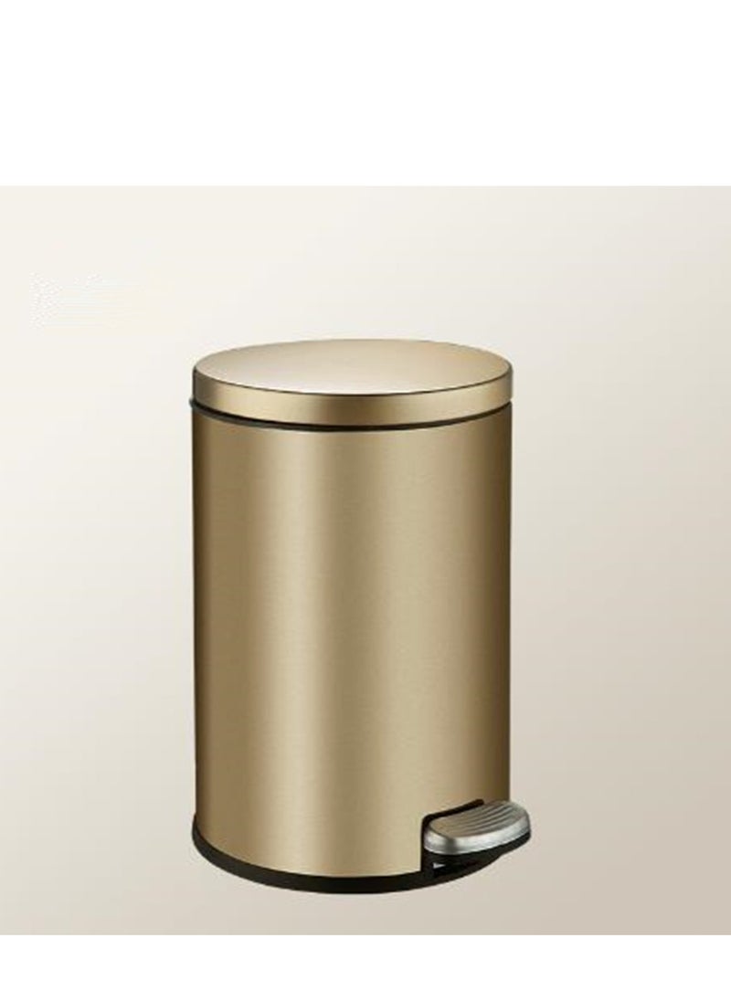 Golden Home - Bin, Classic Round Pedal Trash Can, Hands-Free Ideal For Kitchen, Bathroom, Bedroom, Office, Stainless Steel 8L (Luxury Gold Color)  - Image 1