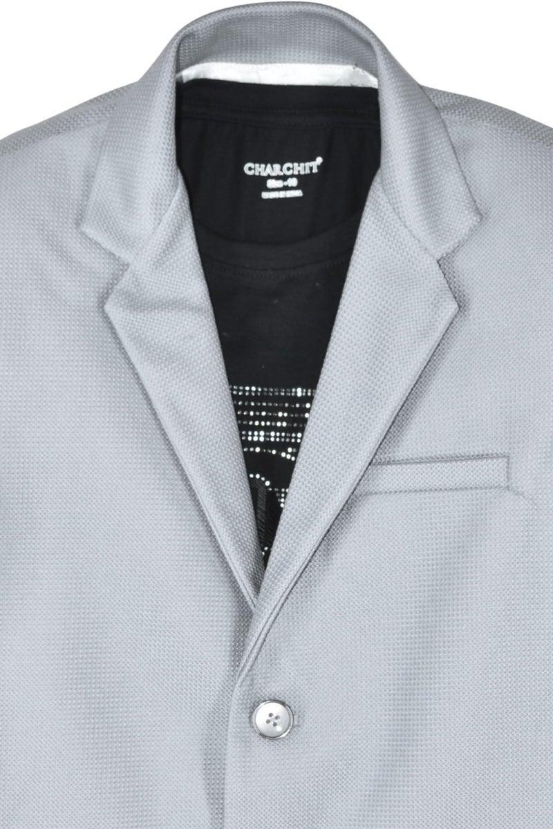 CHARCHIT Boys Cotton Blend Full Sleeves Solid Blazers and T-Shirt - Grey - Image 4