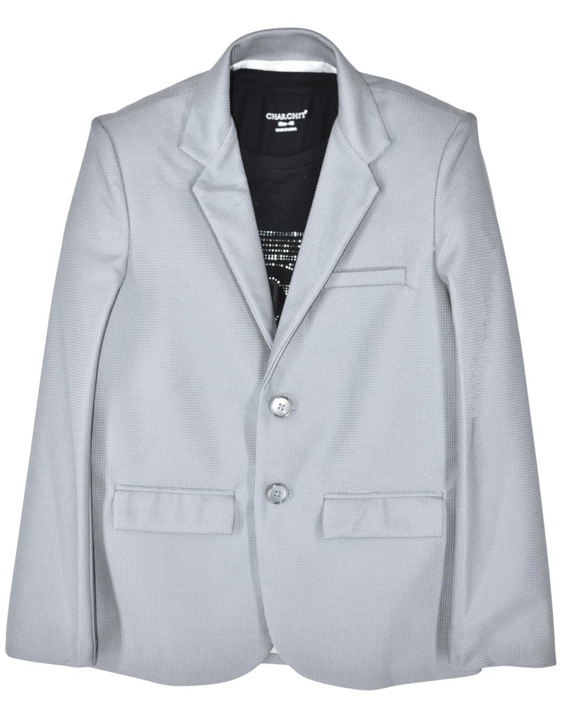 CHARCHIT Boys Cotton Blend Full Sleeves Solid Blazers and T-Shirt - Grey - Image 1