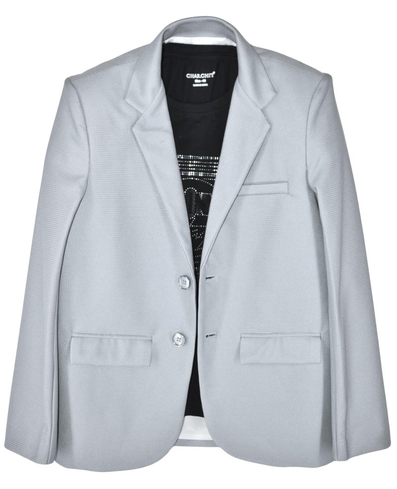 CHARCHIT Boys Cotton Blend Full Sleeves Solid Blazers and T-Shirt - Grey - Image 3