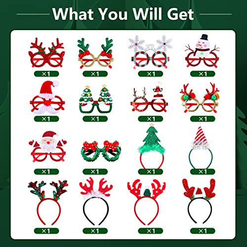 Atonofun Christmas Party Favors 16 Pcs Glittered Headbands and Glasses Frames Set With Assorted Design for Party Supplies Gifts for Adults Kids - Image 5