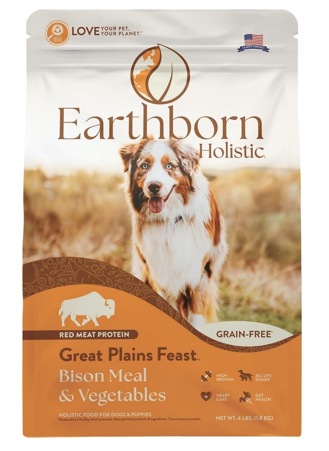 Earthborn Holistic - Great Plains Feast GrainFree Dry Dog Food | 4 Lb Bag | Bison Meal And Vegetables - Image 1