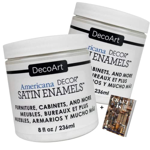 DecoArt دهانات ديكو آرت أمريكانا ديكور ساتين إناميل - عبوة 2 8 أونصة أبيض دافئ أكريليك للديكور المنزلي - إمدادات الأثاث، إمدادات الفن لمسات مع كتاب إلكتروني (ديكو آرت-ADSA03-36) - Image 1