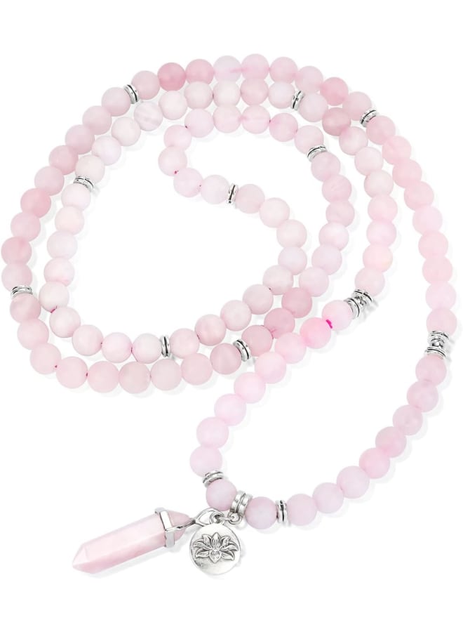JSDDE 108 Mala Prayer Beads Wrap Bracelet Natural Crystals Gemstone Lotus Pendant Necklace for Healing Meditation  - Image 2