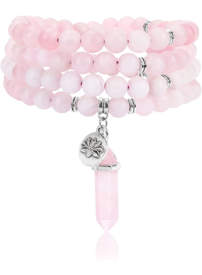 JSDDE 108 Mala Prayer Beads Wrap Bracelet Natural Crystals Gemstone Lotus Pendant Necklace for Healing Meditation  - Image 1