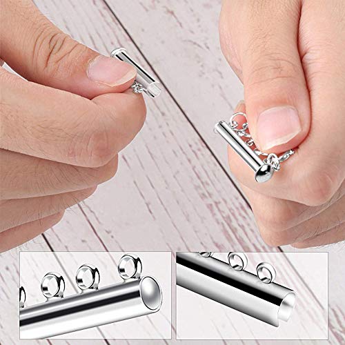 ZCMG 4 Sizes Slide Clasp Lock Necklace Connectors Multi Strands Slide Tube Spacer Clasps Necklace Bracelet Chain Extenders for DIY Layered Anklets Necklace Jewelry Making Crafts 14 Pcs Golden Silver Tone - Image 3