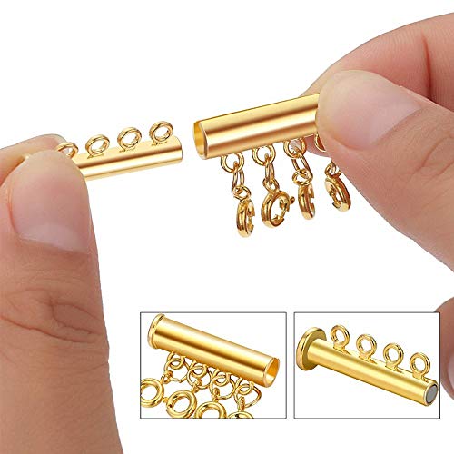 ZCMG 4 Sizes Slide Clasp Lock Necklace Connectors Multi Strands Slide Tube Spacer Clasps Necklace Bracelet Chain Extenders for DIY Layered Anklets Necklace Jewelry Making Crafts 14 Pcs Golden Silver Tone - Image 2