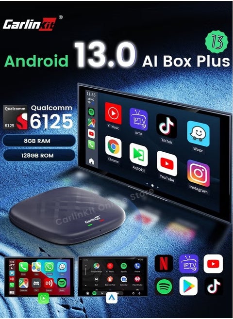 AI Box 8+128GB Android 13.0 Ultra Series With Powerful Qualcomm QCM6125 Comes with Android Auto Apple Car Play Google Play Store - Carlinkit Car Play