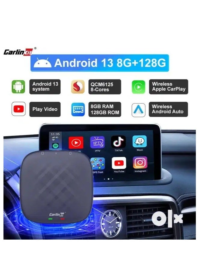 صندوق Ai الأصلي 8 + 128 جيجابايت أندرويد 13.0 Carlinkit CarPlay Ultra Series مع Qualcomm QCM6125 القوي، يأتي مع Android Auto Apple Car Play Google Play Store 