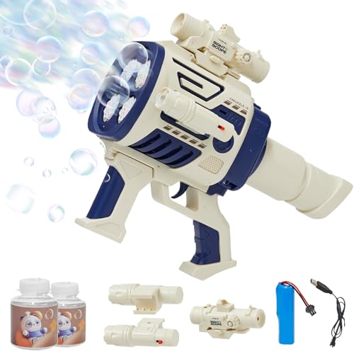 houscly Bubble Gun for Kids FastFill No Dipping 4 Muzzles Rechargable Bubble Blaster Blower Gun for Boys Girls Birthday Gift Bubble Toys Machine for Summer Fun Wedding Party Easter Gift Blue - Image 1