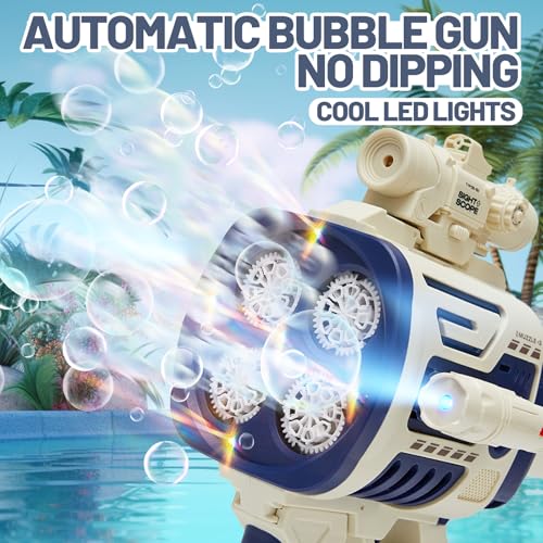 houscly Bubble Gun for Kids FastFill No Dipping 4 Muzzles Rechargable Bubble Blaster Blower Gun for Boys Girls Birthday Gift Bubble Toys Machine for Summer Fun Wedding Party Easter Gift Blue - Image 5