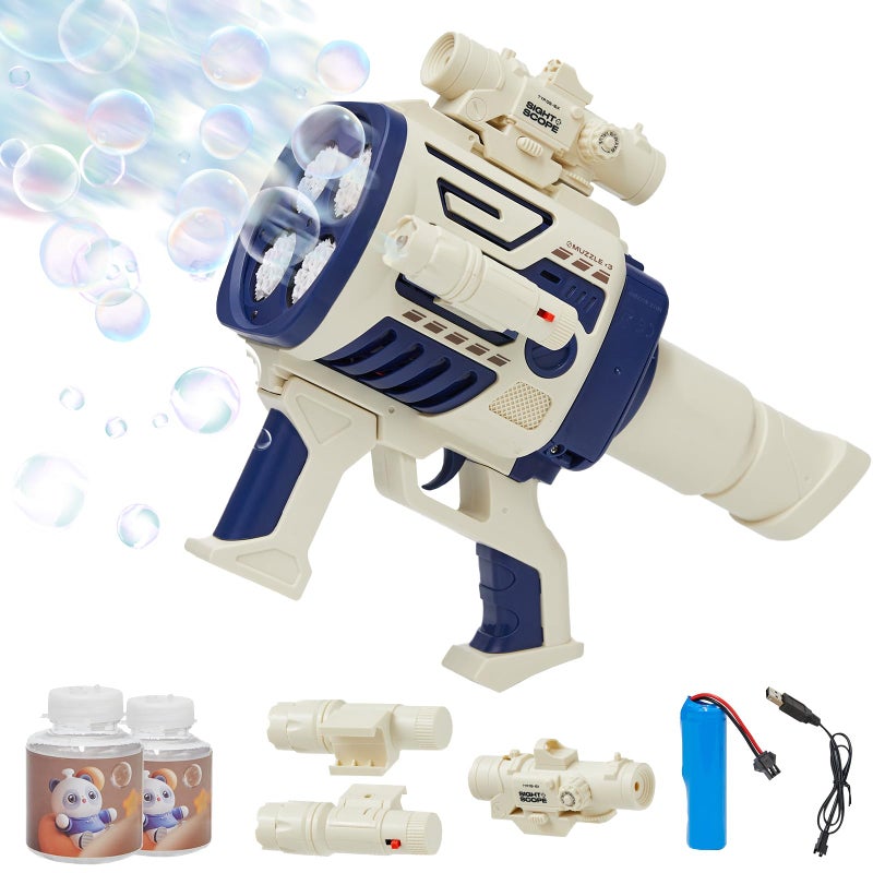 houscly Bubble Gun for Kids FastFill No Dipping 4 Muzzles Rechargable Bubble Blaster Blower Gun for Boys Girls Birthday Gift Bubble Toys Machine for Summer Fun Wedding Party Easter Gift Blue - Image 3