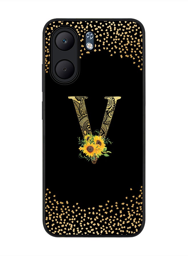 Stylizedd For Oppo A5x 5G / A5x 4G Case,Slim fit Camera Protection, Shockproof Thin Phone cover  - Custom Floral Monogram - V ( Black )